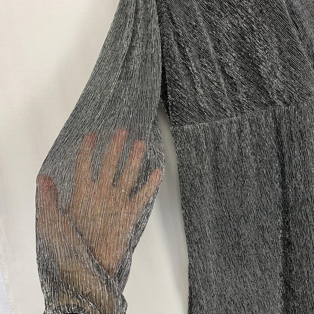 Serra Dress Womens XXL Metallic Silver Pleated Faux Wrap New Years Party Glam - Picture 3 of 15
